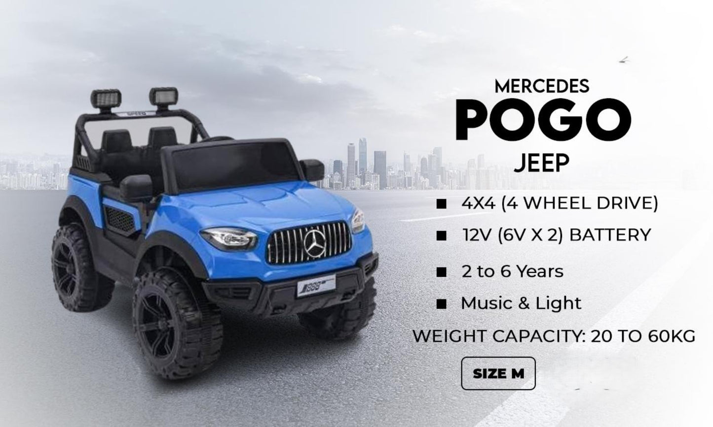 Mercedes-Inspired POGO Kids Ride-On Jeep | 4x4 Luxury Electric Car | 60kg Capacity | Blue Edition