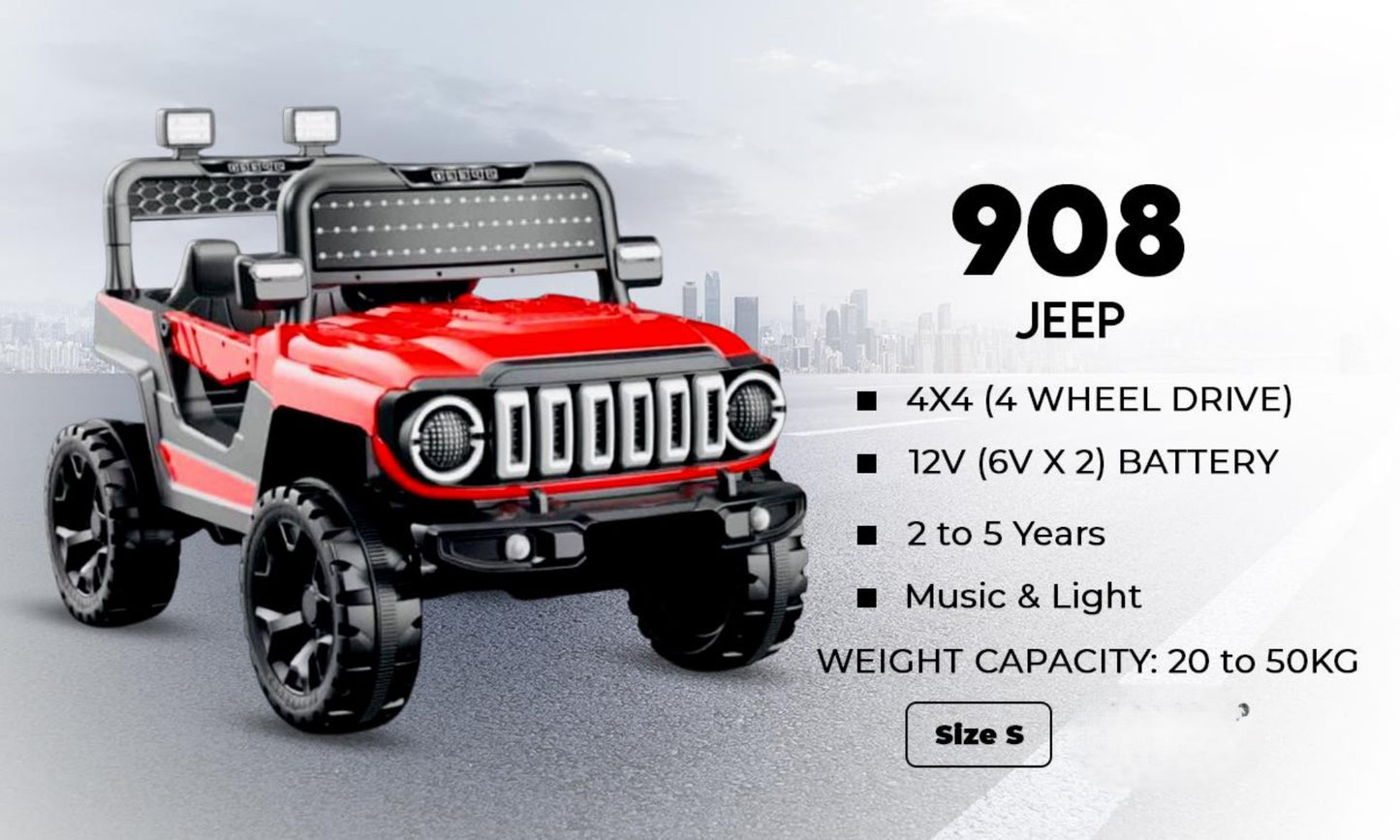 908 Rugged Adventure Kids Ride-On Jeep | 4x4 Four-Wheel Drive | Ages 2-5 | Size S