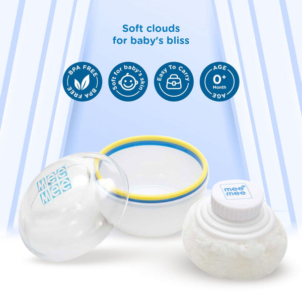 Soft-Feel Blue Powder Puff with with Box Holder Container for New Born and Kids MM1030 POWDERPUFF